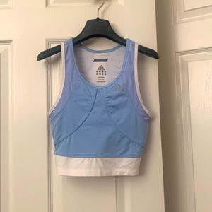 Adidas ClimaCool blue built in sports bra cropped top blue white size small